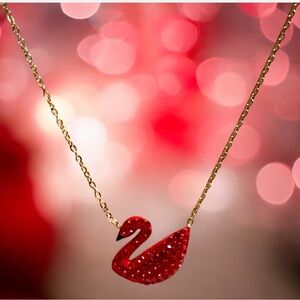 18k over Stainless Steel, Elegant Red Swan Pendant Necklace
